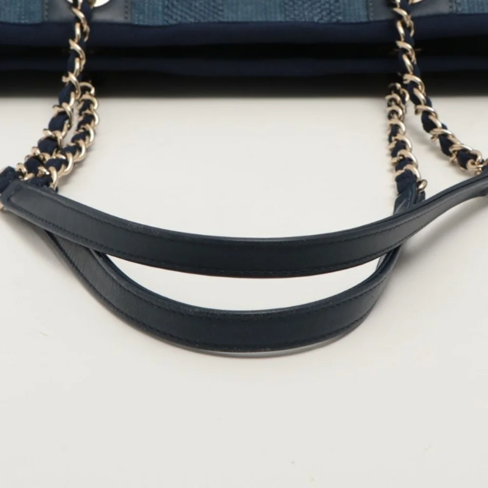 Chanel Mixed Fibers Striped Small Deauville Tote Navy Blue - Picture 5 of 16